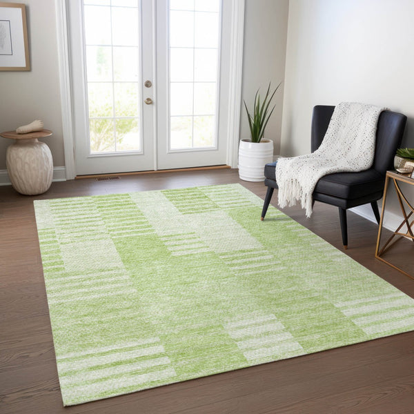 Homeroots 3' Stylish Artichoke Green And Mint Striped Washable Indoor-outdoor Area Rug For All Spaces 10' X 14' Polyester 581634