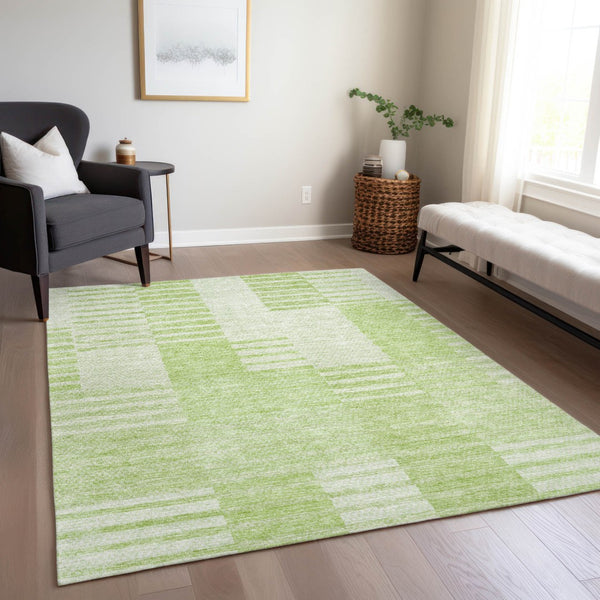 Homeroots 3' Stylish Artichoke Green And Mint Striped Washable Indoor-outdoor Area Rug For All Spaces 10' X 14' Polyester 581634