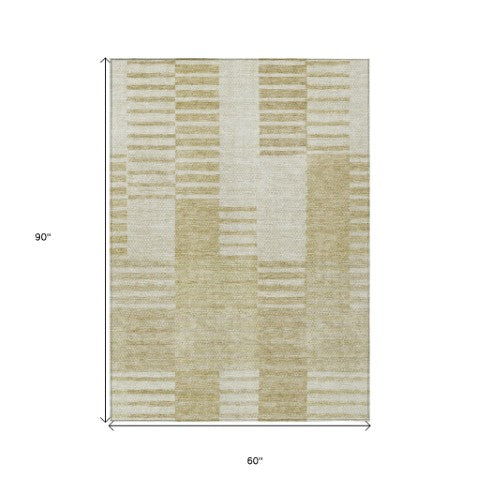 Homeroots 3' Stylish Artichoke Green And Mint Striped Washable Indoor-outdoor Area Rug For All Spaces 5' X 8' Polyester 581636