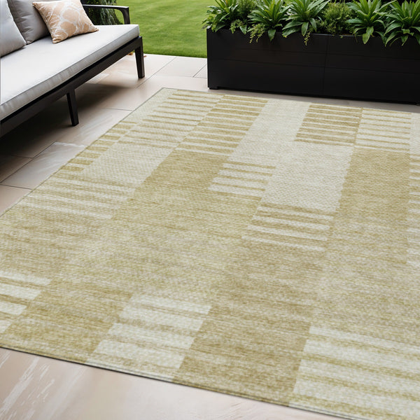 Homeroots 3' Stylish Artichoke Green And Mint Striped Washable Indoor-outdoor Area Rug For All Spaces 5' X 8' Polyester 581636