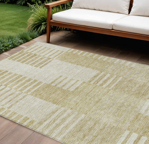 Homeroots 3' Stylish Artichoke Green And Mint Striped Washable Indoor-outdoor Area Rug For All Spaces 9' X 12' Polyester 581639