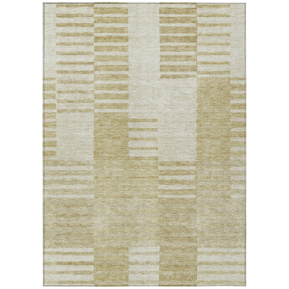 HomeRoots 9' Beige and Ivory Striped Washable Area Rug for Indoor and Outdoor Spaces - Durable and Stylish 9' X 12' 581639