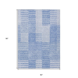 Homeroots 3' Stylish Artichoke Green And Mint Striped Washable Indoor-outdoor Area Rug For All Spaces 5' X 8' Polyester 581642