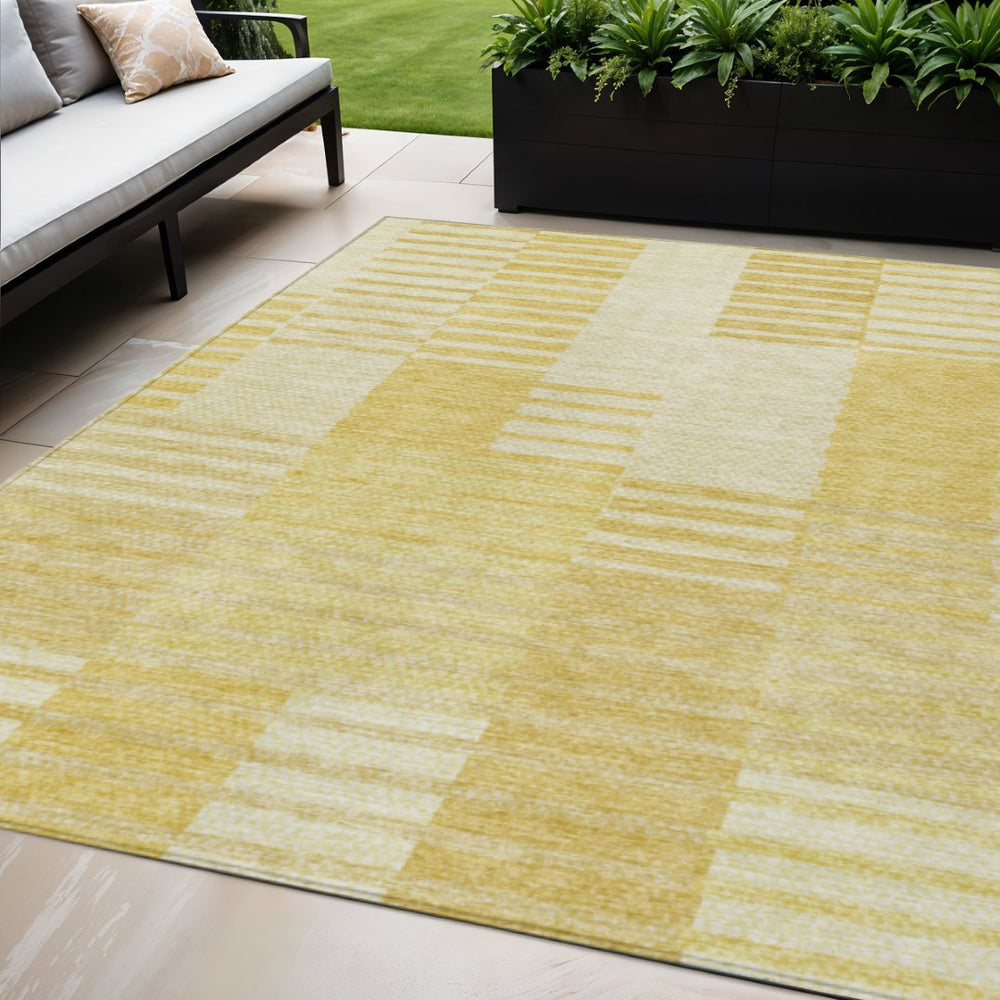 HomeRoots 5' Gold Wheat and Ivory Striped Area Rug – Stylish, Washable Design for Indoor and Outdoor Spaces 5' X 8' 581648