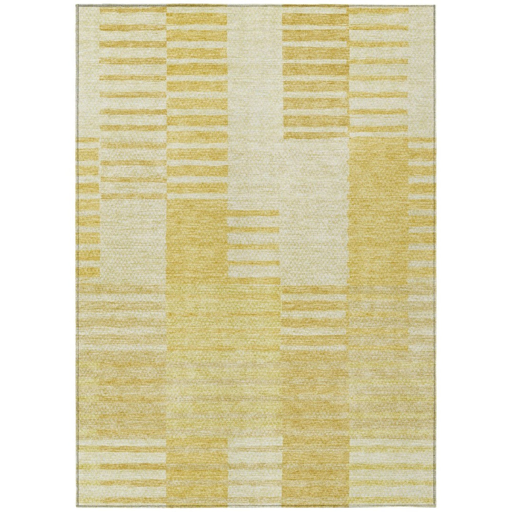 HomeRoots 9' Gold Wheat and Ivory Striped Area Rug - Durable, Washable Design for Stylish Indoor/Outdoor Spaces 9' X 12' 581651