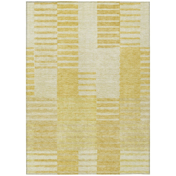 HomeRoots 5' Gold Wheat and Ivory Striped Area Rug – Stylish, Washable Design for Indoor and Outdoor Spaces 10' X 14' 581652