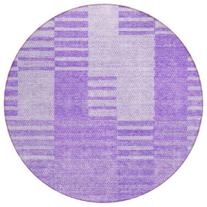 HomeRoots 5' Stylish Lavender and Purple Striped Washable Area Rug for Indoor and Outdoor Versatile Use 8' Round 581655