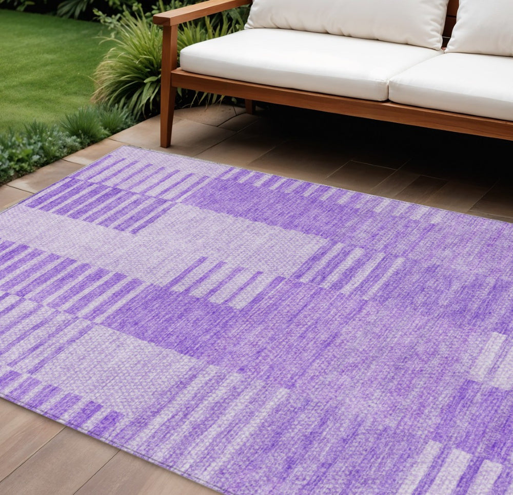 HomeRoots 5' Stylish Lavender and Purple Striped Washable Area Rug for Indoor and Outdoor Versatile Use 10' X 14' 581658