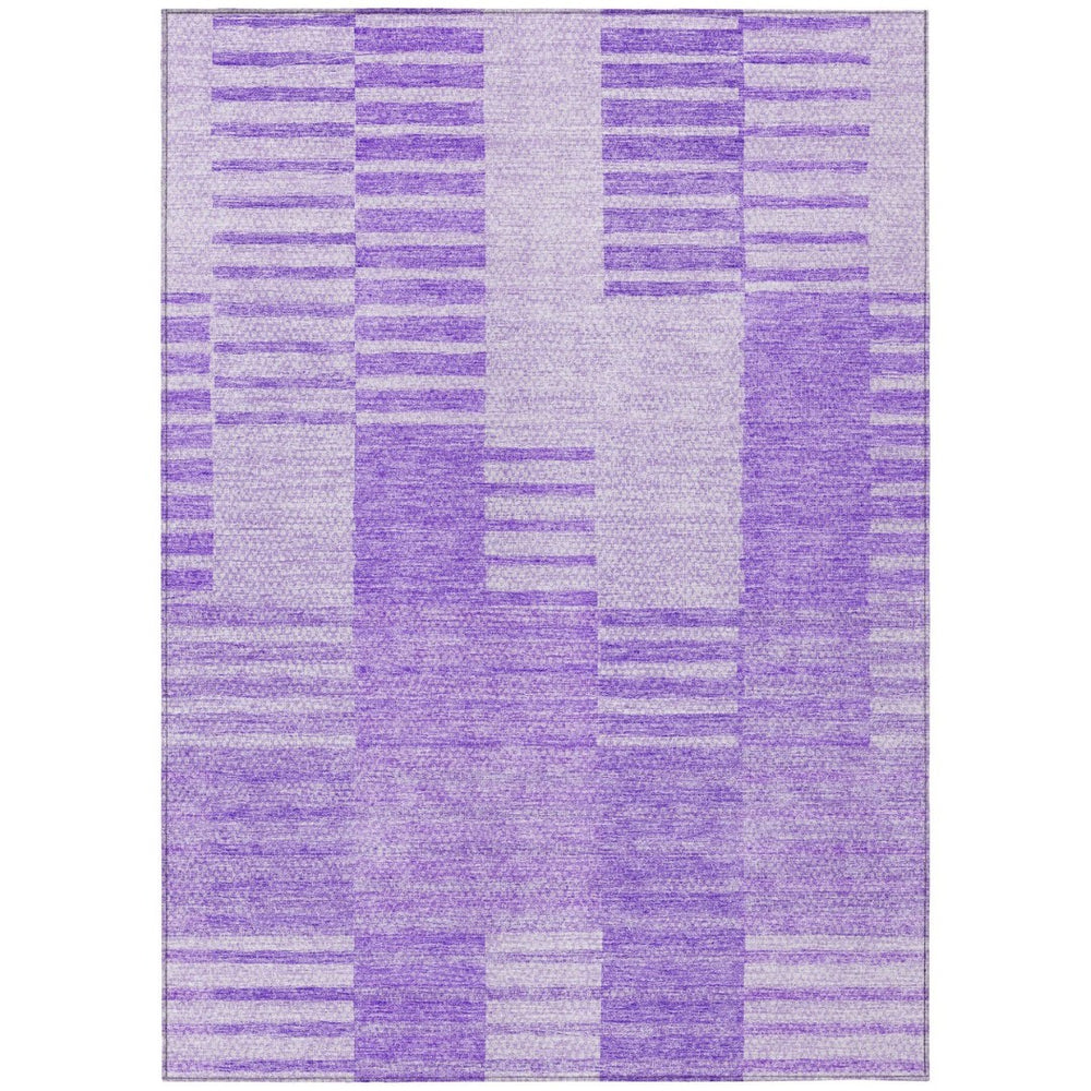 HomeRoots 5' Stylish Lavender and Purple Striped Washable Area Rug for Indoor and Outdoor Versatile Use 10' X 14' 581658