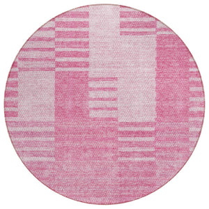 HomeRoots 5' Stylish Pink and Blush Striped Washable Area Rug - Perfect for Indoor and Outdoor Spaces! 8' Round 581661