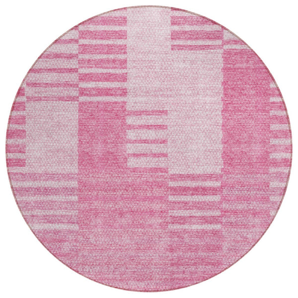HomeRoots 5' Stylish Pink and Blush Striped Washable Area Rug - Perfect for Indoor and Outdoor Spaces! 8' Round 581661