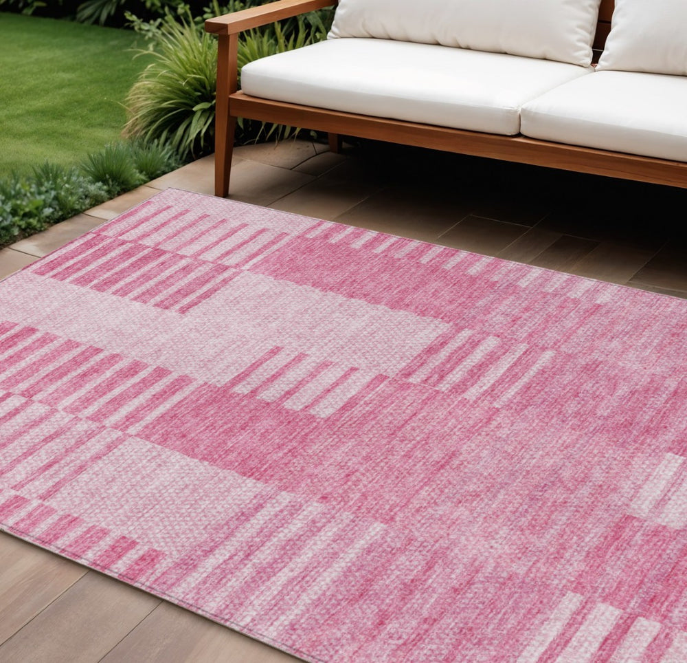 HomeRoots 9' Pink and Blush Striped Washable Area Rug – Perfect for Indoor Comfort and Outdoor Living Spaces 9' X 12' 581663