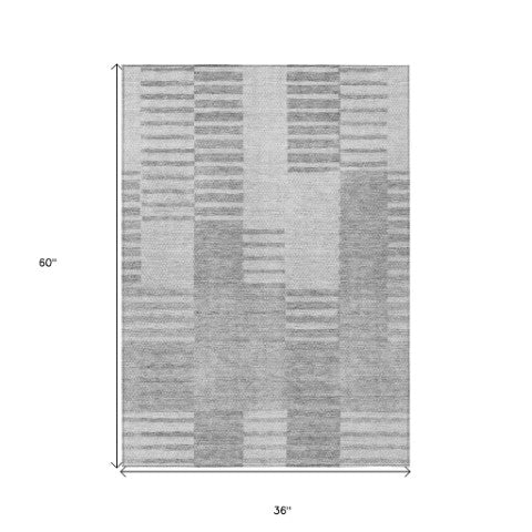 Homeroots 3' Stylish Artichoke Green And Mint Striped Washable Indoor-outdoor Area Rug For All Spaces 3' X 5' Polyester 581671