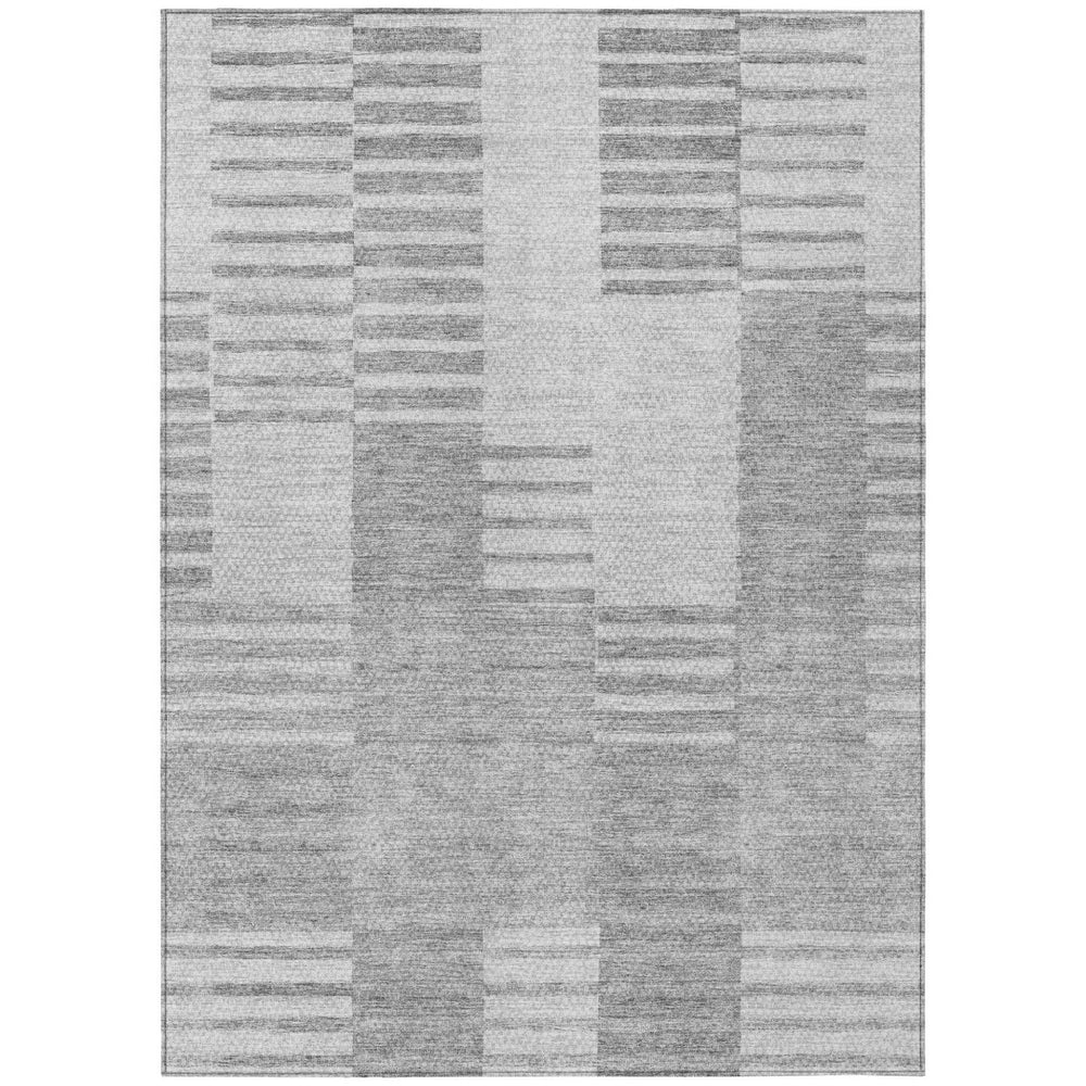 HomeRoots 5' Stylish Silver Gray and Ivory Striped Area Rug - Durable, Washable, Indoor/Outdoor Use for All Spaces 5' X 8' 581672