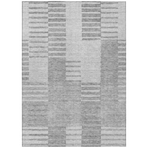HomeRoots 9' Silver Gray and Ivory Striped Area Rug - Stylish, Washable, Durable for Indoor and Outdoor Use 9' X 12' 581675