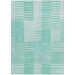 Homeroots 3' Stylish Artichoke Green And Mint Striped Washable Indoor-outdoor Area Rug For All Spaces 3' X 5' Polyester 581677
