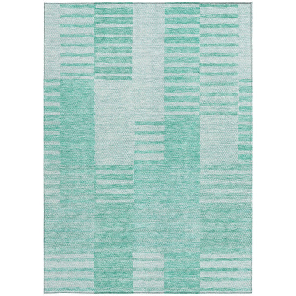 Homeroots 3' Stylish Artichoke Green And Mint Striped Washable Indoor-outdoor Area Rug For All Spaces 3' X 5' Polyester 581677