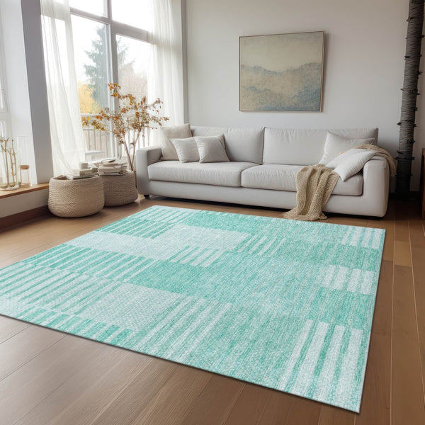 Homeroots 3' Stylish Artichoke Green And Mint Striped Washable Indoor-outdoor Area Rug For All Spaces 3' X 5' Polyester 581677
