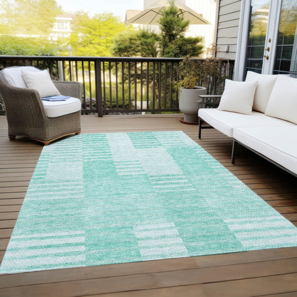Homeroots 3' Stylish Artichoke Green And Mint Striped Washable Indoor-outdoor Area Rug For All Spaces 3' X 5' Polyester 581677