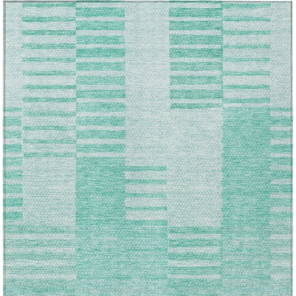 Homeroots 3' Stylish Artichoke Green And Mint Striped Washable Indoor-outdoor Area Rug For All Spaces 5' X 8' Polyester 581678