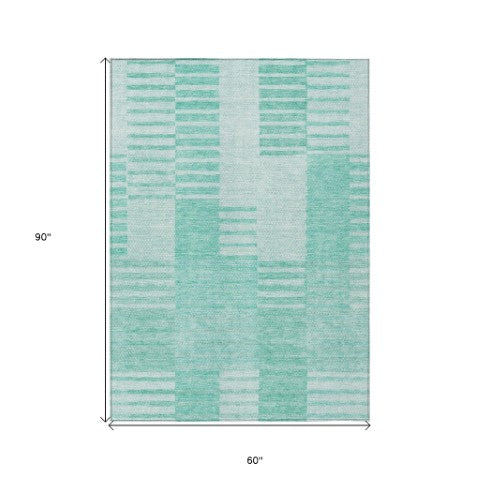 Homeroots 3' Stylish Artichoke Green And Mint Striped Washable Indoor-outdoor Area Rug For All Spaces 5' X 8' Polyester 581678