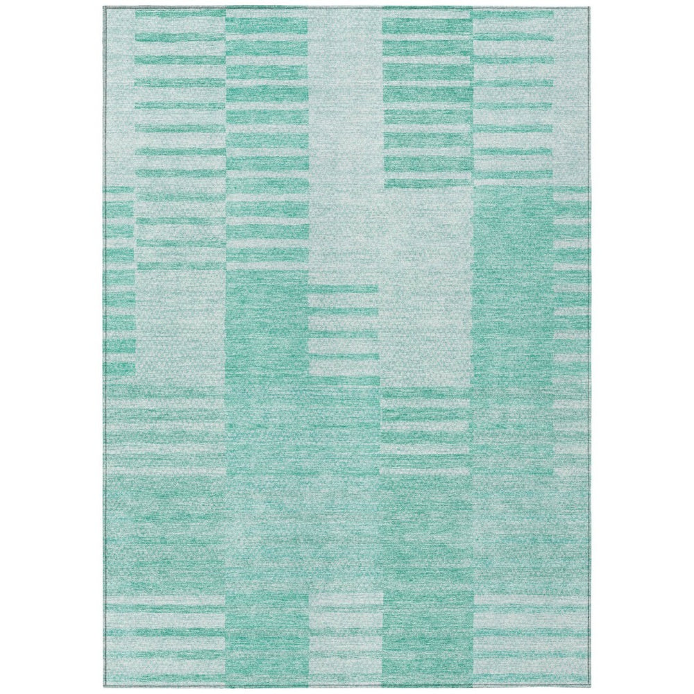 HomeRoots 5' Indoor Outdoor Area Rug in Teal Blue, Aqua & Ivory Stripes - Durable, Washable & Stylish Design 5' X 8' 581678