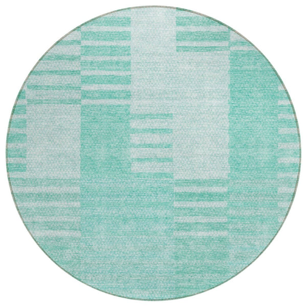 HomeRoots 5' Indoor Outdoor Area Rug in Teal Blue, Aqua & Ivory Stripes - Durable, Washable & Stylish Design 8' Round 581679