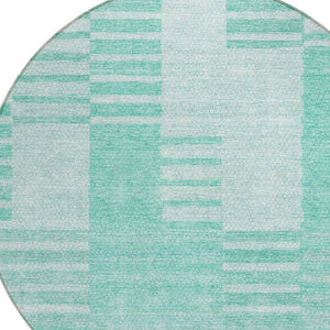 Homeroots 3' Stylish Artichoke Green And Mint Striped Washable Indoor-outdoor Area Rug For All Spaces 8' Round Polyester 581679