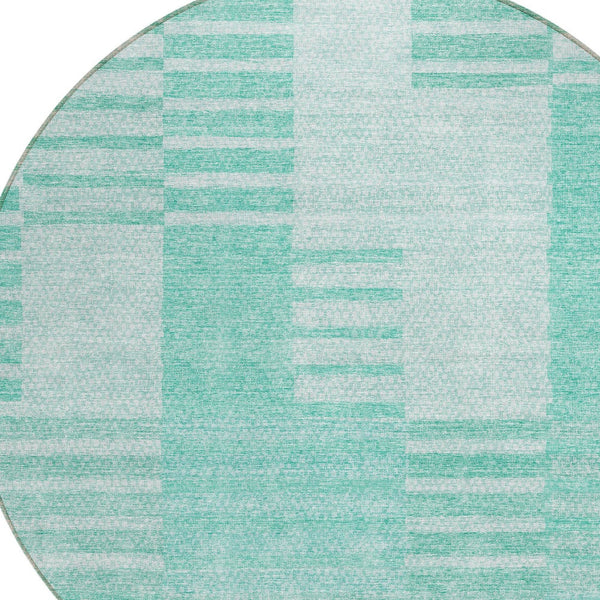Homeroots 3' Stylish Artichoke Green And Mint Striped Washable Indoor-outdoor Area Rug For All Spaces 8' Round Polyester 581679