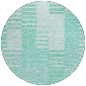 Homeroots 3' Stylish Artichoke Green And Mint Striped Washable Indoor-outdoor Area Rug For All Spaces 8' Round Polyester 581679