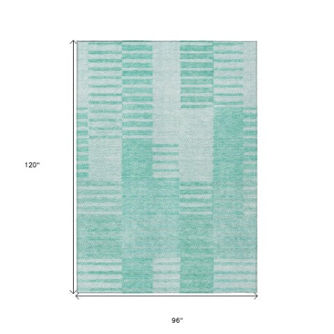 Homeroots 3' Stylish Artichoke Green And Mint Striped Washable Indoor-outdoor Area Rug For All Spaces 8' X 10' Polyester 581680