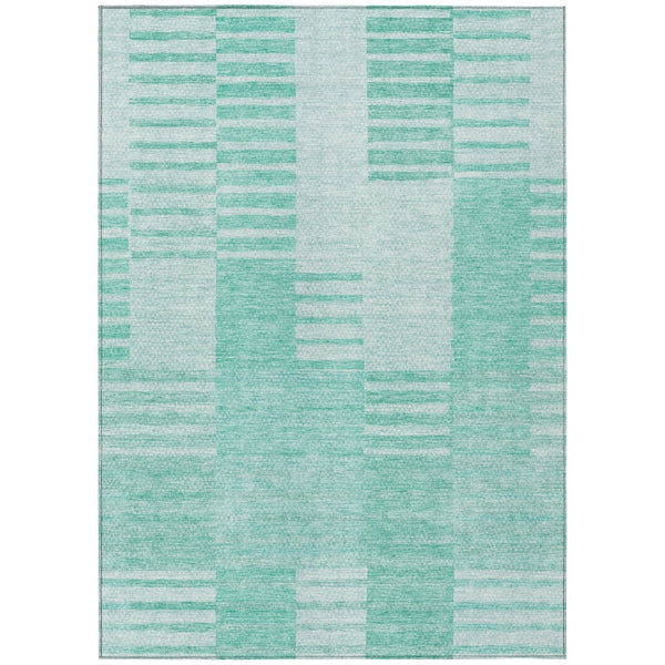 HomeRoots 5' Indoor Outdoor Area Rug in Teal Blue, Aqua & Ivory Stripes - Durable, Washable & Stylish Design 8' X 10' 581680