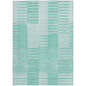 Homeroots 3' Stylish Artichoke Green And Mint Striped Washable Indoor-outdoor Area Rug For All Spaces 9' X 12' Polyester 581681