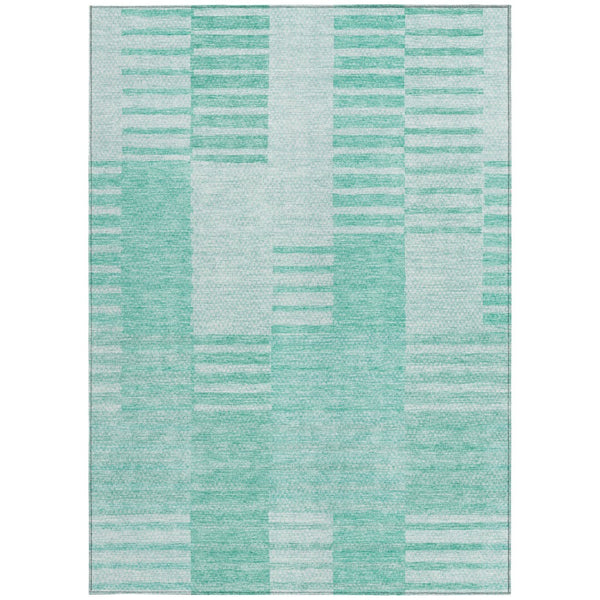 Homeroots 3' Stylish Artichoke Green And Mint Striped Washable Indoor-outdoor Area Rug For All Spaces 10' X 14' Polyester 581682