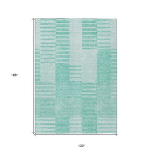 Homeroots 3' Stylish Artichoke Green And Mint Striped Washable Indoor-outdoor Area Rug For All Spaces 10' X 14' Polyester 581682