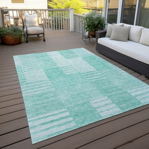 Homeroots 3' Stylish Artichoke Green And Mint Striped Washable Indoor-outdoor Area Rug For All Spaces 10' X 14' Polyester 581682