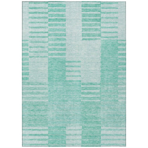 HomeRoots 5' Indoor Outdoor Area Rug in Teal Blue, Aqua & Ivory Stripes - Durable, Washable & Stylish Design 10' X 14' 581682
