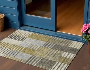 Homeroots 3' Brown Gold Taupe Striped Washable Area Rug - Perfect For Indoor And Outdoor Spaces, Durable Design 3' X 5' Polyester 581683