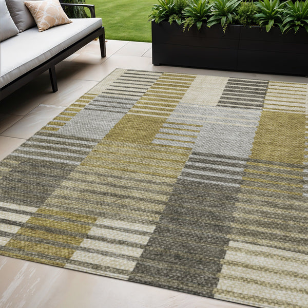 Homeroots 3' Brown Gold Taupe Striped Washable Area Rug - Perfect For Indoor And Outdoor Spaces, Durable Design 5' X 8' Polyester 581684