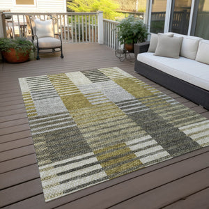 Homeroots 3' Brown Gold Taupe Striped Washable Area Rug - Perfect For Indoor And Outdoor Spaces, Durable Design 5' X 8' Polyester 581684