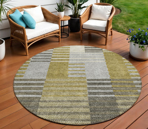 Homeroots 3' Brown Gold Taupe Striped Washable Area Rug - Perfect For Indoor And Outdoor Spaces, Durable Design 8' Round Polyester 581685