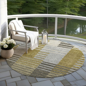 Homeroots 3' Brown Gold Taupe Striped Washable Area Rug - Perfect For Indoor And Outdoor Spaces, Durable Design 8' Round Polyester 581685