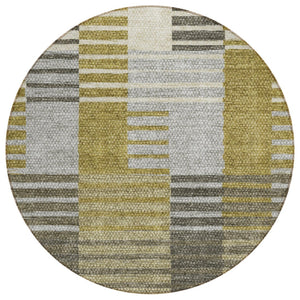 HomeRoots 5' Striped Washable Area Rug - Durable Brown, Gold & Taupe Design for Indoor & Outdoor Spaces 8' Round 581685
