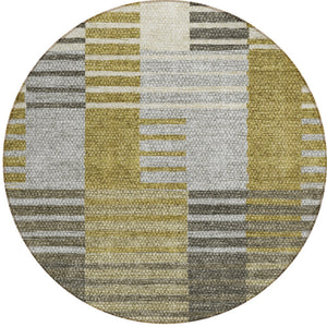 Homeroots 3' Brown Gold Taupe Striped Washable Area Rug - Perfect For Indoor And Outdoor Spaces, Durable Design 8' Round Polyester 581685