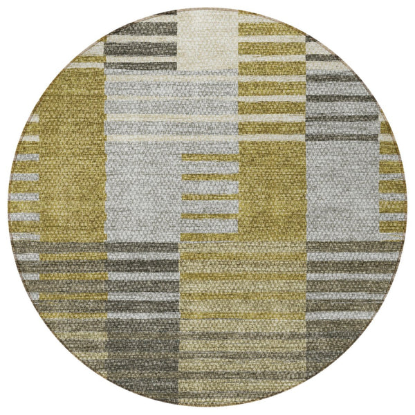 Homeroots 3' Brown Gold Taupe Striped Washable Area Rug - Perfect For Indoor And Outdoor Spaces, Durable Design 8' Round Polyester 581685