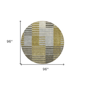 Homeroots 3' Brown Gold Taupe Striped Washable Area Rug - Perfect For Indoor And Outdoor Spaces, Durable Design 8' Round Polyester 581685