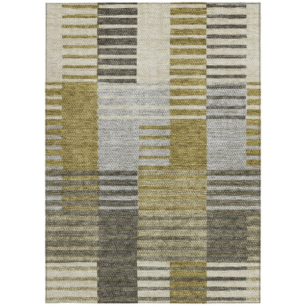 Homeroots 3' Brown Gold Taupe Striped Washable Area Rug - Perfect For Indoor And Outdoor Spaces, Durable Design 8' X 10' Polyester 581686