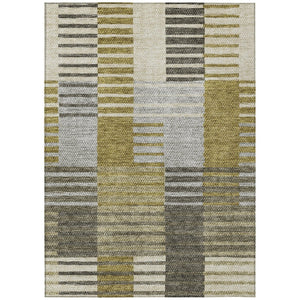 HomeRoots 9' Striped Area Rug in Brown, Gold, and Taupe - Durable, Washable Design for Indoor and Outdoor Use 9' X 12' 581687