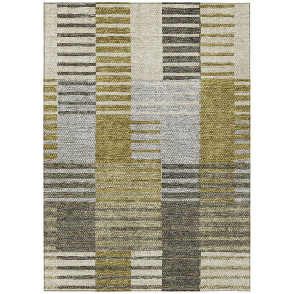 HomeRoots 9' Striped Area Rug in Brown, Gold, and Taupe - Durable, Washable Design for Indoor and Outdoor Use 9' X 12' 581687