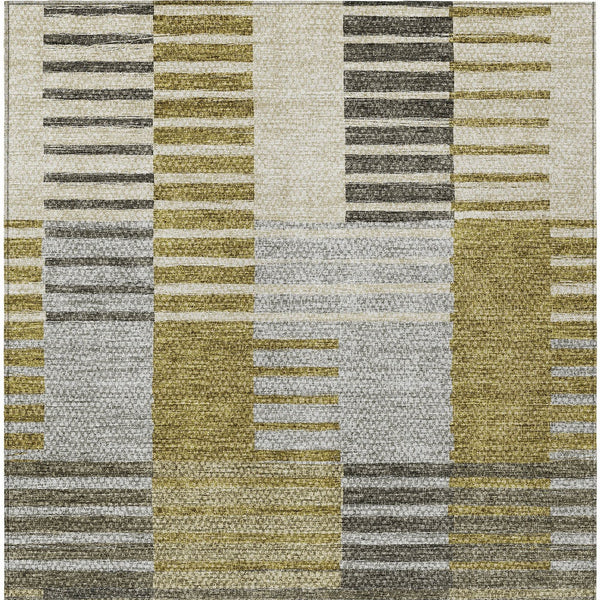 Homeroots 3' Brown Gold Taupe Striped Washable Area Rug - Perfect For Indoor And Outdoor Spaces, Durable Design 9' X 12' Polyester 581687